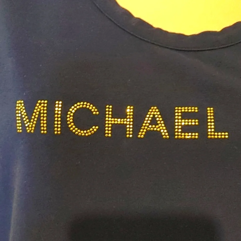 Michael Kors navy and gold studded logo top